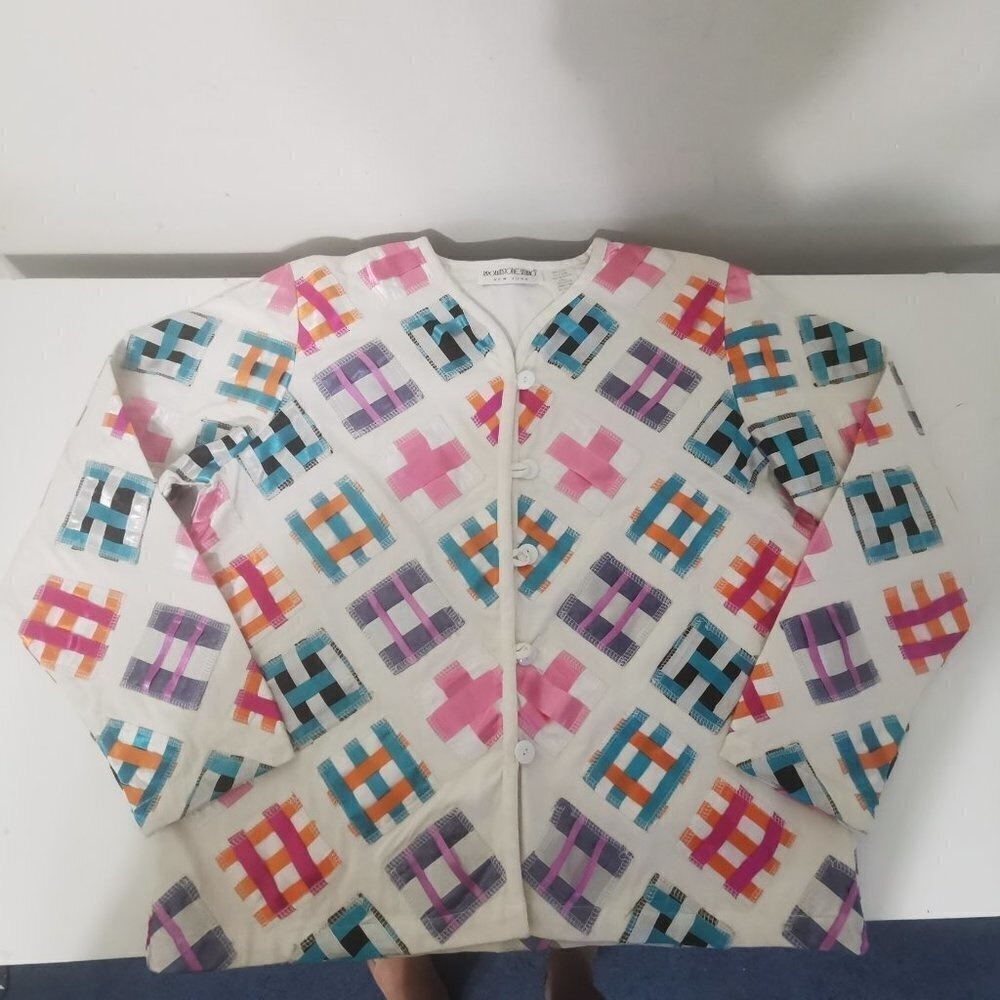 VTG Brownstone Studio New York Cotton Ribbon Patchwork Jacket White Large - Picture 8 of 13